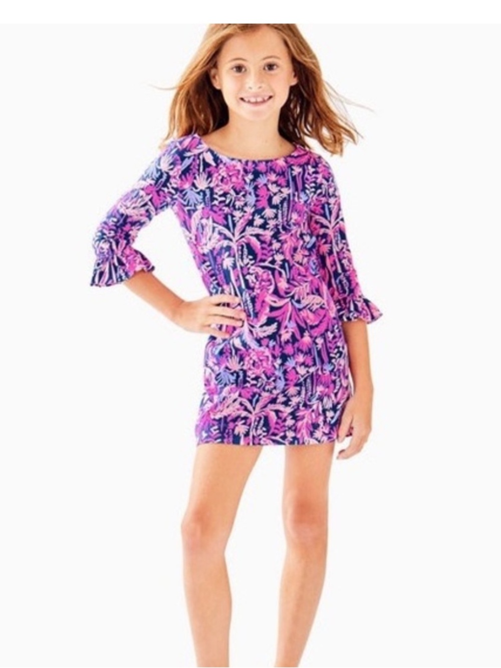 Lilly Pulitzer Girls Sophie Ruffle Dress, “Swing of Things”, Large (8 to 10)